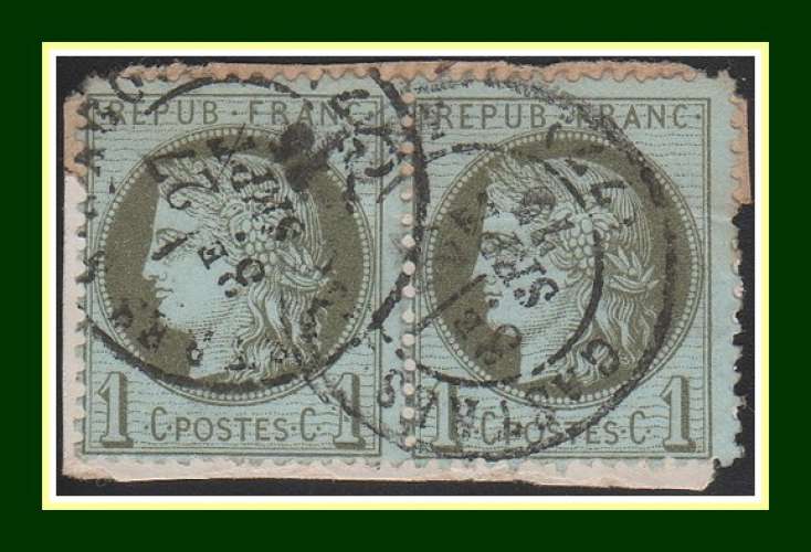 Cérès N° 50 en paire / fragment Obl Type 17 CASTRES 1875 (cote XX)
