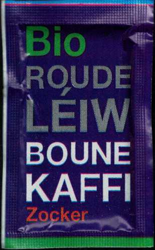 Luxembourg Sachet Sucre Sugar packet Bio Roude Léiw Boune Kaffi Zocker Lion Héraldique