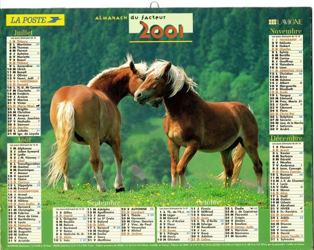 Calendrier 2001 - Almanach du facteur - Intérieur cartes Région Parisienne