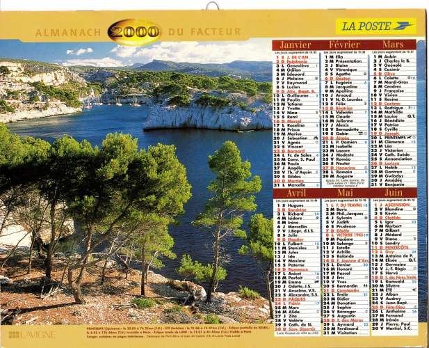 Calendrier 2000 - Almanach du facteur - Intérieur cartes Région Parisienne