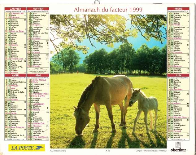 Calendrier 1999 - Almanach du facteur - Intérieur cartes Région Parisienne
