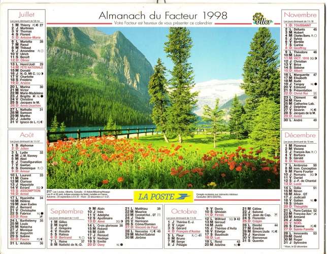 Calendrier 1998 - Almanach du facteur - Intérieur cartes Région Parisienne