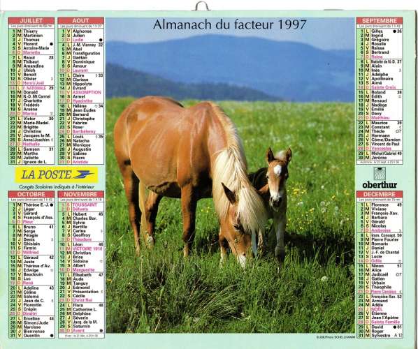 Calendrier 1997 - Almanach du facteur - Intérieur cartes Région Parisienne