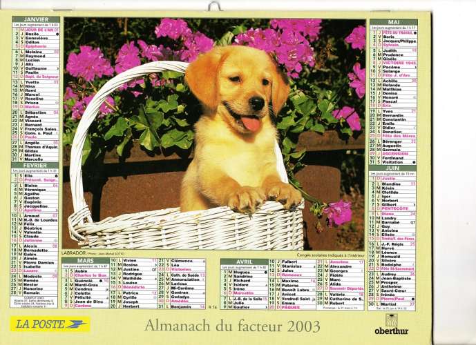 Calendrier 2003 - Almanach du facteur - Intérieur cartes Ille et Villaine