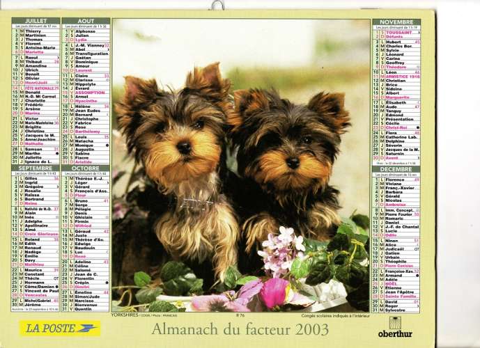 Calendrier 2003 - Almanach du facteur - Intérieur cartes Ille et Villaine