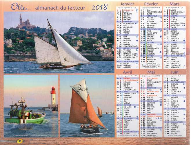 Calendrier 2018 - Almanach du facteur - Intérieur cartes Ille et Villaine