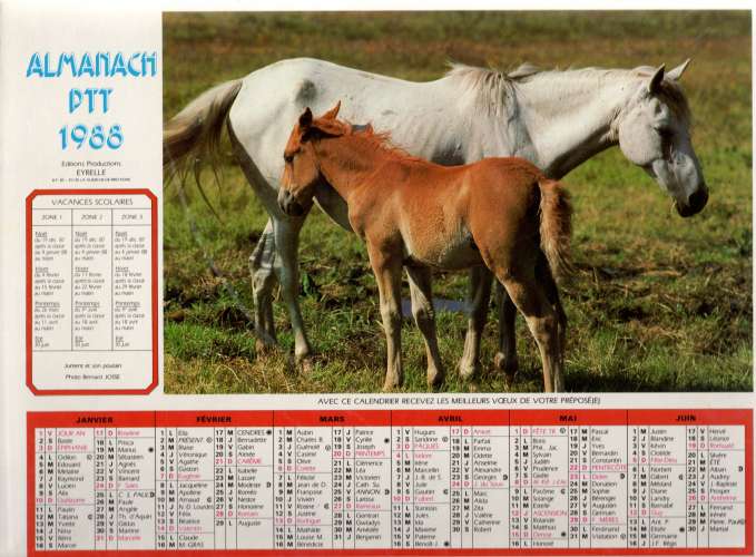 Calendrier 1988 - Almanach des PTT - Intérieur cartes Région Parisienne