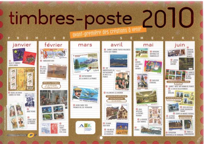 Calendrier 2010 - A l'intérieur reproductions de timbres de 2010 