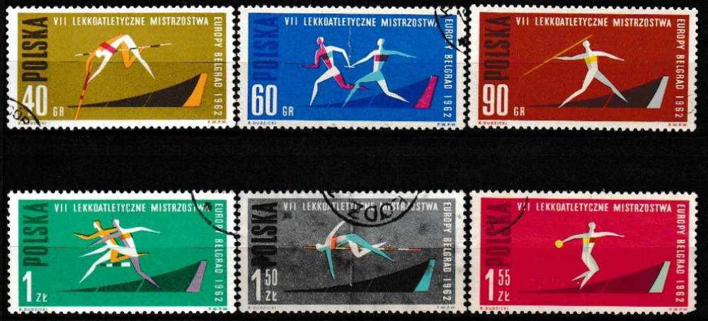 Pologne 1962 YT 1198-1203 Obl Championnat d'Europe Athlétisme