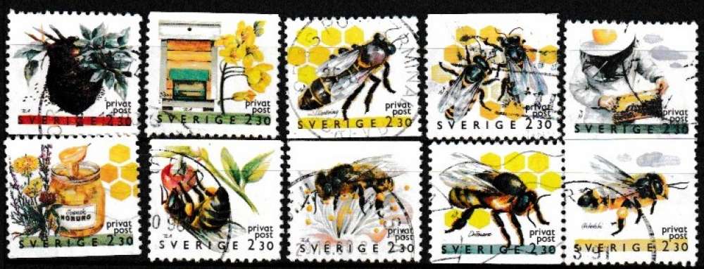 Suède 1990 YT 1591-1599 Obl Abeilles