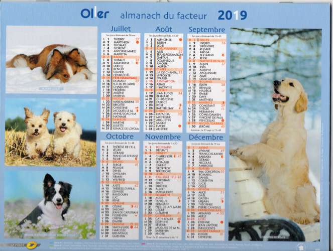 Calendrier 2019 - Almanach du facteur - Intérieur cartes Ille et Villaine