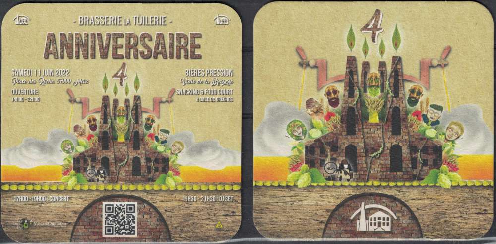 France SB Sous Bock Beermat Bière Beer 4ème Anniversaire Brasserie la Tuilerie à Metz 57