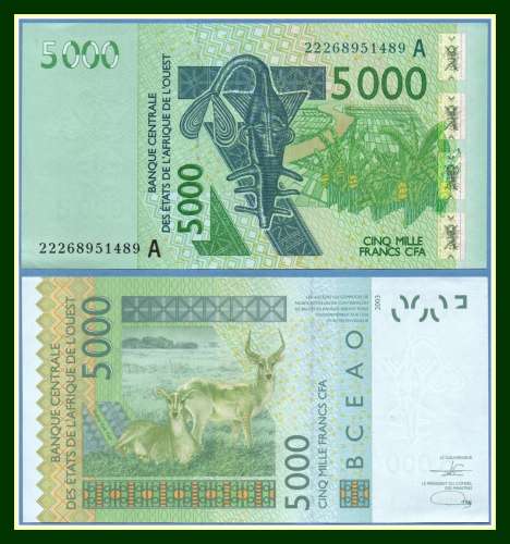 Côte d'Ivoire Billet 5000 CFA Neuf (non circulé) 2003 Antilope