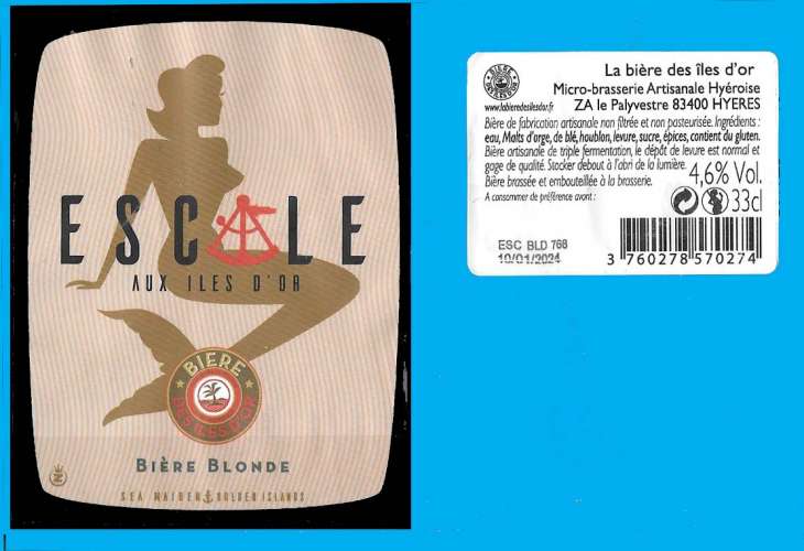 Etiquettes Bière Française - Escale aux Iles d'or - bière blonde