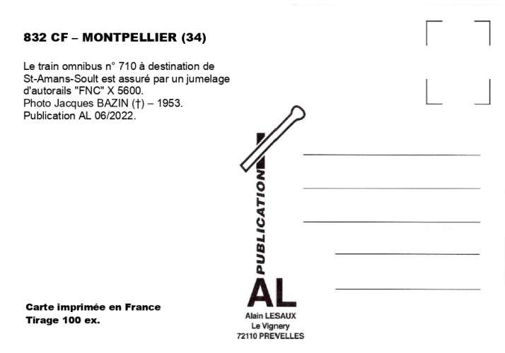 AL 832 - Autorail FNC en gare - MONTPELLIER - Hérault - SNCF