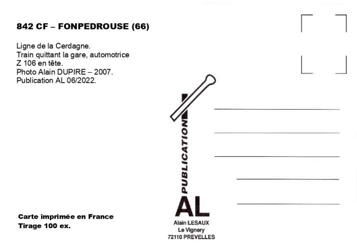 AL 0842 - Train, automotrice Z 106 - FONPEDROUSE - Pyrénées Orientales - SNCF