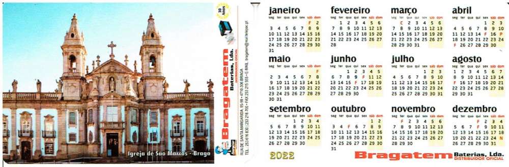 PORTUGAL 2022 - CALENDRIER ÉGLISE DE 