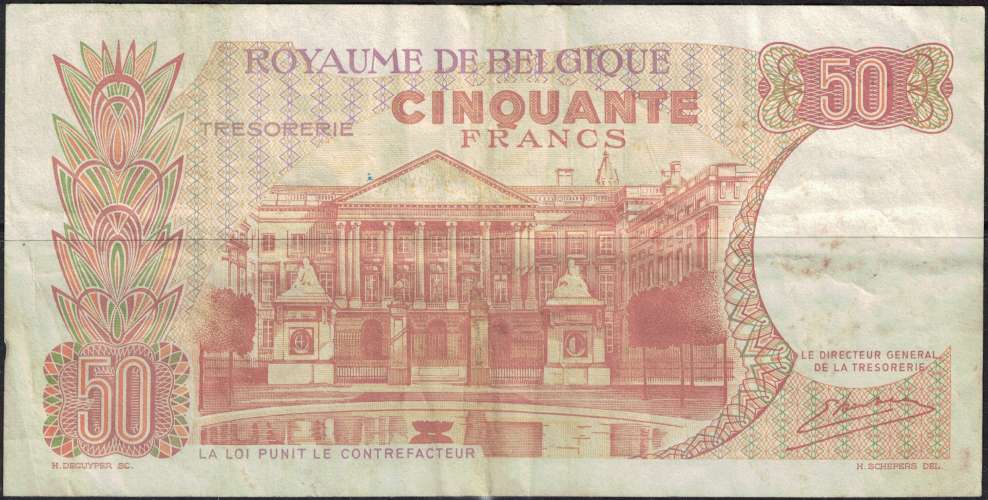 Belgique 1966 Billet de Banque Banknote Bill 50 Cinquante Francs Vijftig Frank