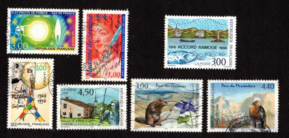 France 1996 lot de 7 timbres Y&T 2996 - 2997 - 2999 - 3000- 3000A - 3002 - 3003 cote 5,25€