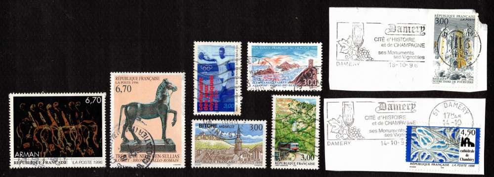 France 1996 lot de 8 timbres Y&T 3014 - 3016 - 3017 - 3018- 3019 - 3021 - 3022 - 3023 (o) cote 5,75€