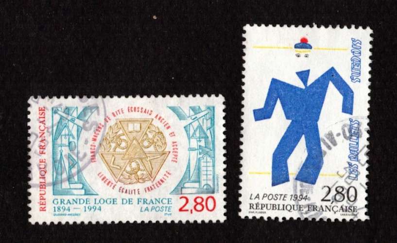 France 1994 Y&T 2868 - 2912 (o) relation France-Suède, Grande Loge de France  cote 1,30€