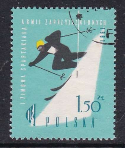 TIMBRE OBLITERE DE POLOGNE - DESCENTE A SKIS N° Y&T 1088