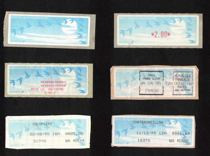 France 1994-95 six timbres de distributeurs LSA dont un neuf