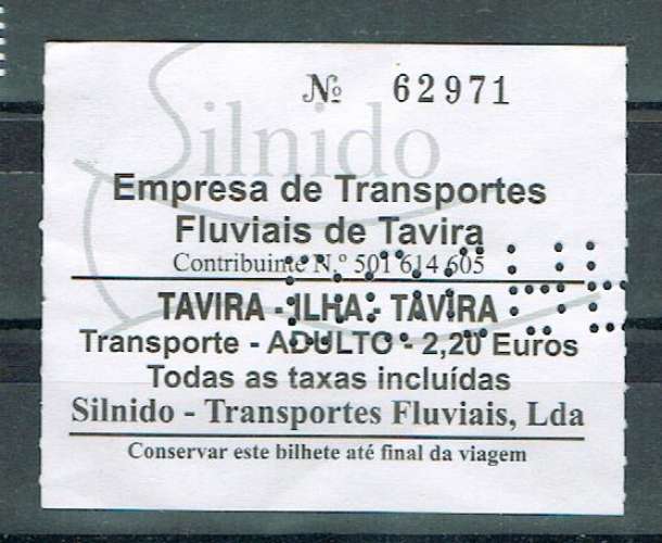 PORTUGAL 2022 - TICKET DE TRANSPORT FLUVIAL DE TAVIRA A L'ÎLE DE TAVIRA.