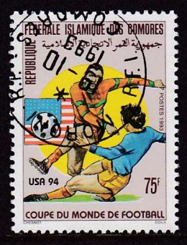 TIMBRE OBLITERE DES COMORES - COUPE DU MONDE DE FOOTBALL 