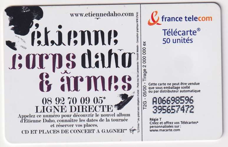 Télécarte 05/00 - F1060 - 50 U - SO3 - Etienne Daho (utilisée) 