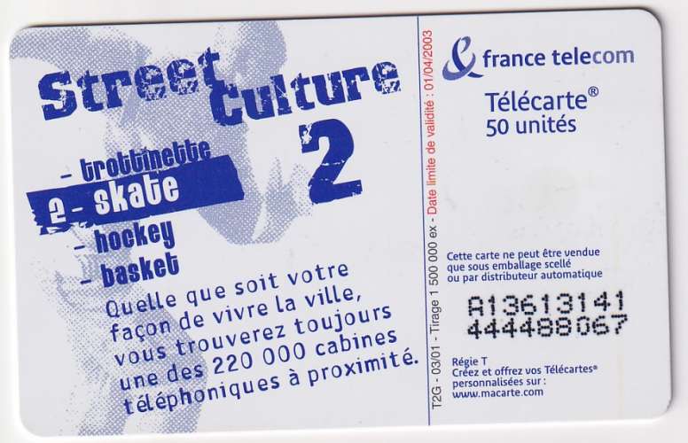 Télécarte 03/01 - F1135 - 50 U - SO3 - Skate (utilisée) 
