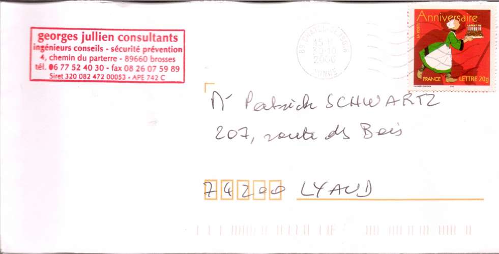 France Lettre Oblitération 89 Chatel Censoir 30.10.2006 Timbre Becassine