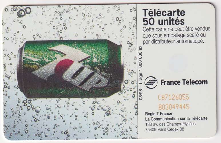 Télécarte 08/98 - F903 - 50 U - SC7 - Seven Up (utilisée) 