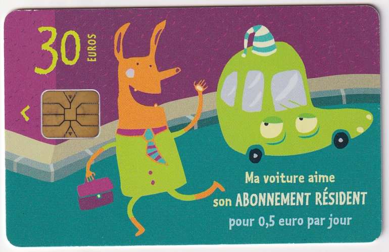 France Stationnement Paris - Abonnement résident 30 € - Série 014A - Puce SA (utilisée)