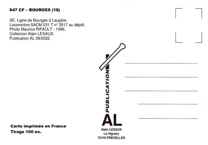 *AL CF 847 à 870 - PR 14 - Lot de 25 cartes postales ferroviaires - Région Centre