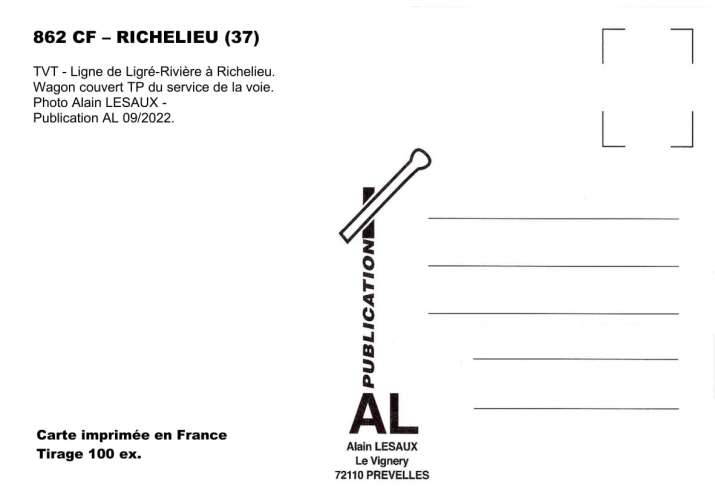 *AL CF 847 à 870 - PR 14 - Lot de 25 cartes postales ferroviaires - Région Centre