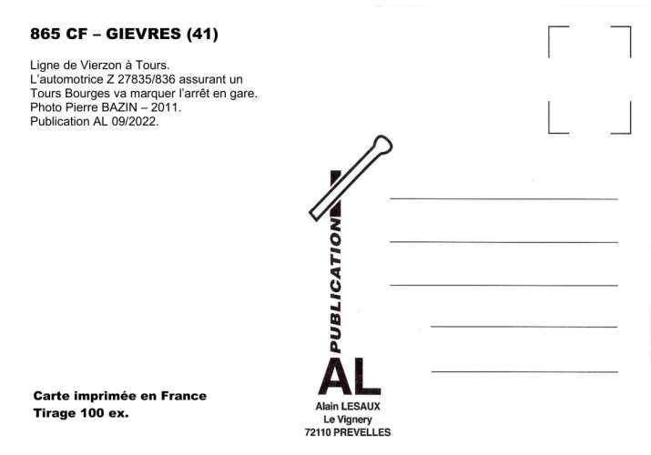 *AL CF 847 à 870 - PR 14 - Lot de 25 cartes postales ferroviaires - Région Centre