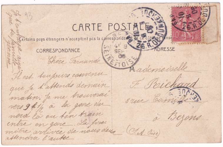 CPA 93 Villemomble - Le passage à niveau - circulée en 1906