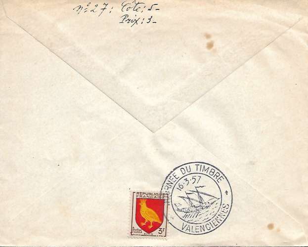 FRANCE - FDC PREMIER JOUR 1957 - JOURNÉE DU TIMBRE 1957 - Service Maritime Postal.