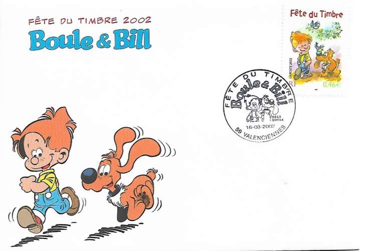 FRANCE FDC PREMIER JOUR 2002 - FÊTE DU TIMBRE 2002 - Boule & Bill.