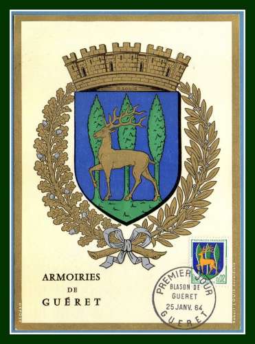 Carte Maximum N° 1351B  Blason de Guéret 1964 (rehaussée)