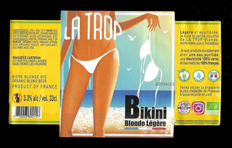 Etiquette Bière Française - La Trop bikini - blonde légère