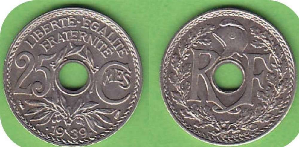  France- france 25 centimes lindauer annee  .1939. (point avant et après la date) 