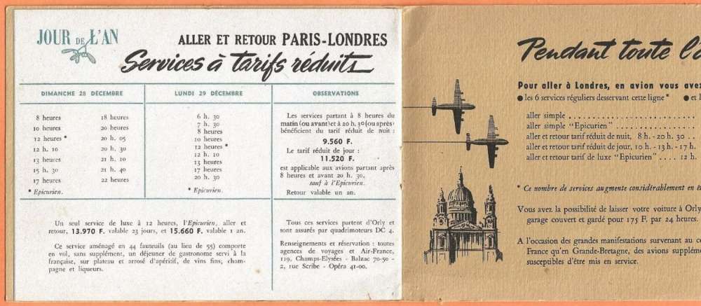 8 PAGES - CARTES DE VOEUX AIR FRANCE 1953 -TARIF A/R LONDRES 7500 F POUR LES FETES - PUB ALEXANDRE -