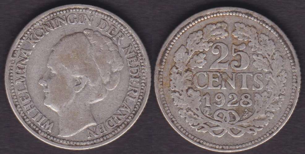 Pays-Bas 25 cents Wilhelmina argent année 1928