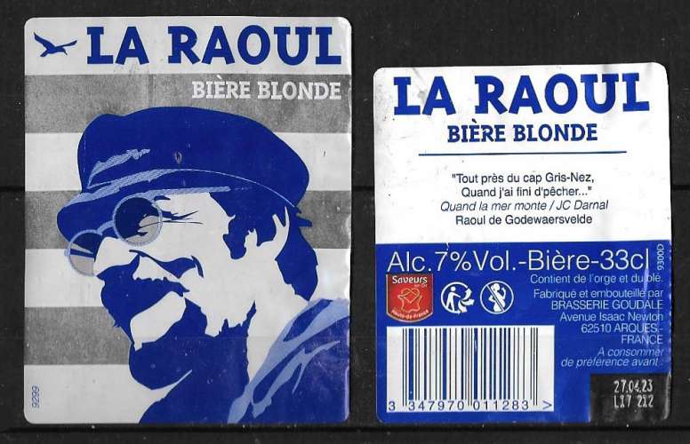 Etiquettes Bière Française - La Raoul bière blonde - 7% Alc - 33 cl - Etiquettes décollées