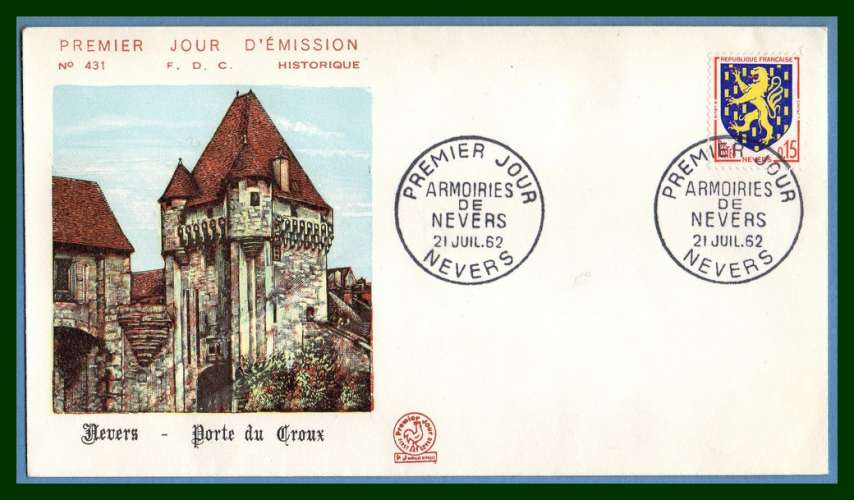 FDC N° 1354 Armoiries Nevers 1962 blason