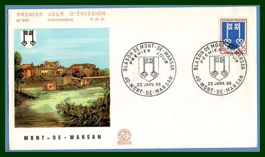 FDC N° 1469 Blason Mont de Marsan 1966 Clefs clés