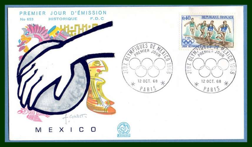 FDC N° 1573 Jeux Olympiques Mexico 1968 course à pieds