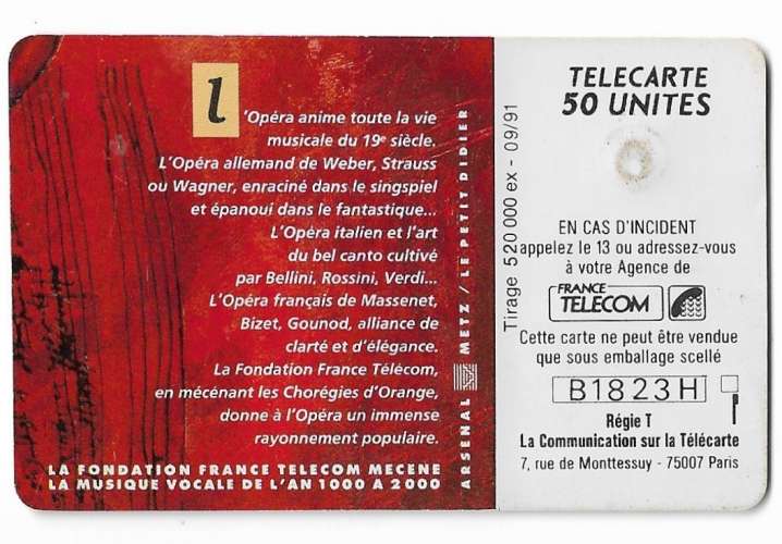 F179 TÉLÉCARTE - PHONE CARD 1991 - L'Opéra.